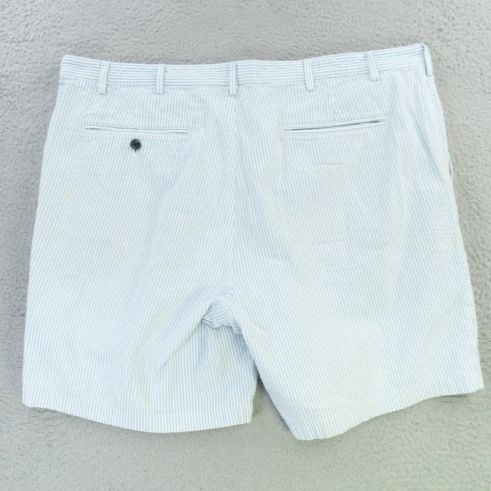 Orvis Shorts Mens 42 Blue White Stripe Seersucker Flat Front Golf - Picture 5 of 10